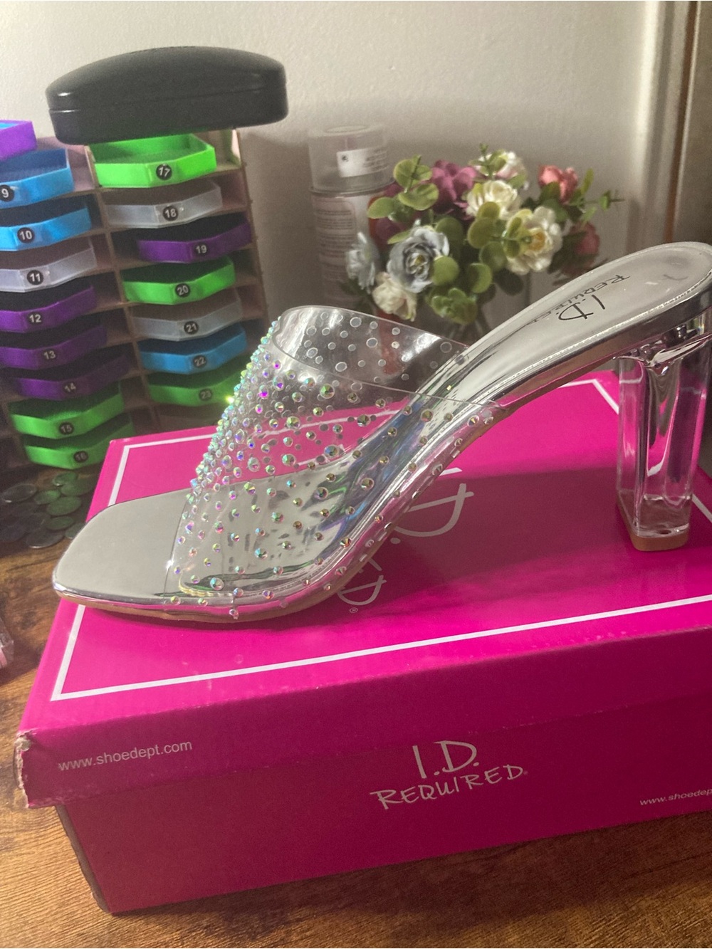 Clear Rhinestone Slide Heel in Silver